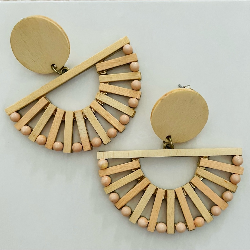 Boho Fan-Shaped Earrings with Beads